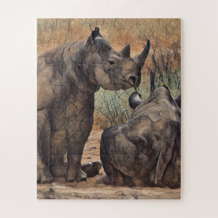 Quebra-cabeça Pintura a óleo de rinoceronte,