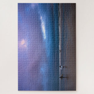 Quebra-cabeça Pintura a óleo paisagem marinha de céu roxo escuro