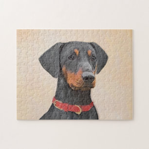 Quebra-cabeça Pintura Alemã Pinscher Pintura Original Arte Anima