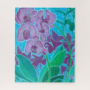 Quebra-cabeça Pintura Artística de Orquídeas no Jardim da Janela