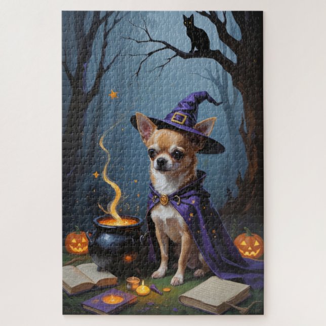 Quebra-cabeça Pintura caprichosa de Halloween com cão Chihuahua (Vertical)