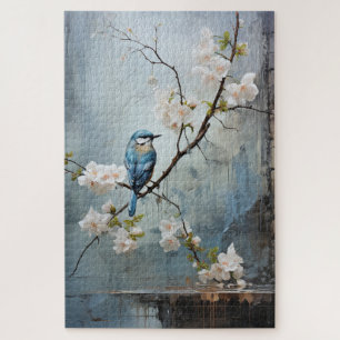 Quebra-cabeça Pintura chinesa com aves e flores azuis
