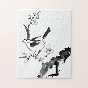 Quebra-cabeça Pintura chinesa, flor da ameixa e pássaro
