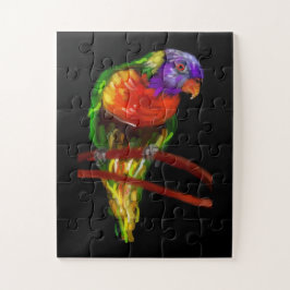Quebra-cabeça Pintura Colorida De Papagaio Em Preto Sólido