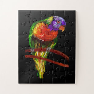 Quebra-cabeça Pintura Colorida De Papagaio Sobre Preto Sólido