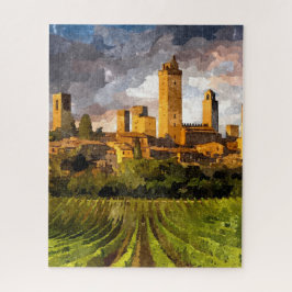 Quebra-cabeça Pintura Colorida do Castelo de Toscana Aquarelle A