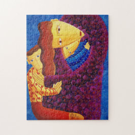 Quebra-cabeça Pintura Contemporânea da Família Mãe e Filhos