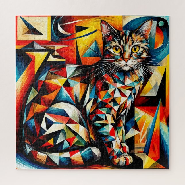 Quebra-cabeça Pintura Cubista Abstrata de Gato (Vertical)