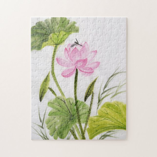 Quebra-cabeça Pintura da aguarela da flor de Lotus 2 (Vertical)
