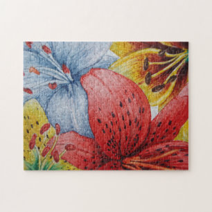 Quebra-cabeça pintura da arte moderna de flores coloridas do
