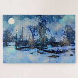 Quebra-cabeça Pintura da noite de inverno no parque urbano