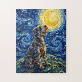 Quebra-cabeça Pintura da Noite Estrelada com Schnauzer