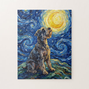Quebra-cabeça Pintura da Noite Estrelada com Schnauzer