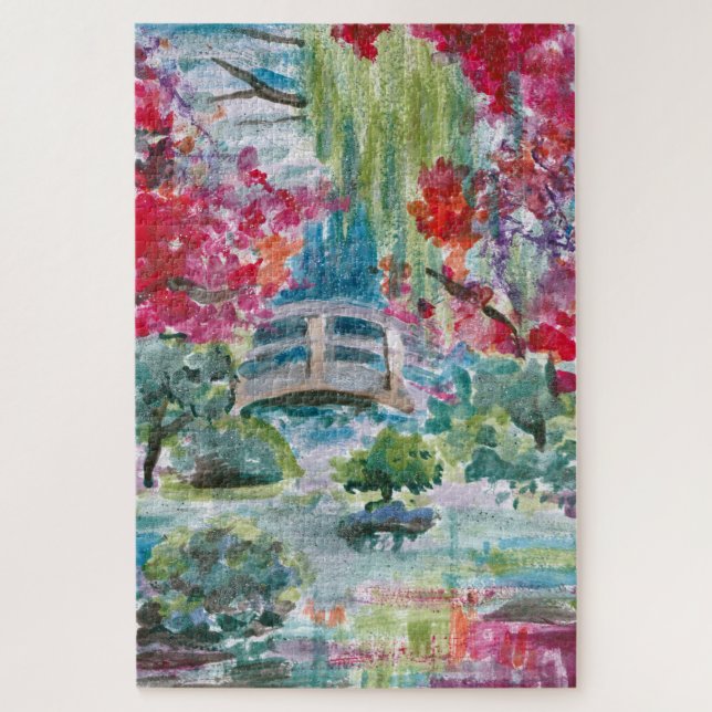Quebra-cabeça Pintura da ponte de jardim Claude Monet (Vertical)