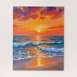 Quebra-cabeça Pintura da Praia do Oceano ao Pôr do Sol na Hora D