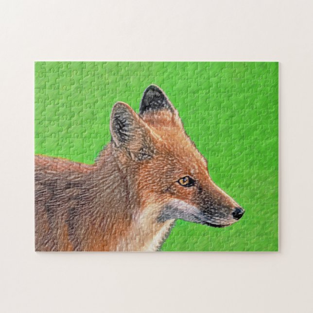 Quebra-cabeça Pintura da Raposa Vermelha - Arte original sobre a (Horizontal)