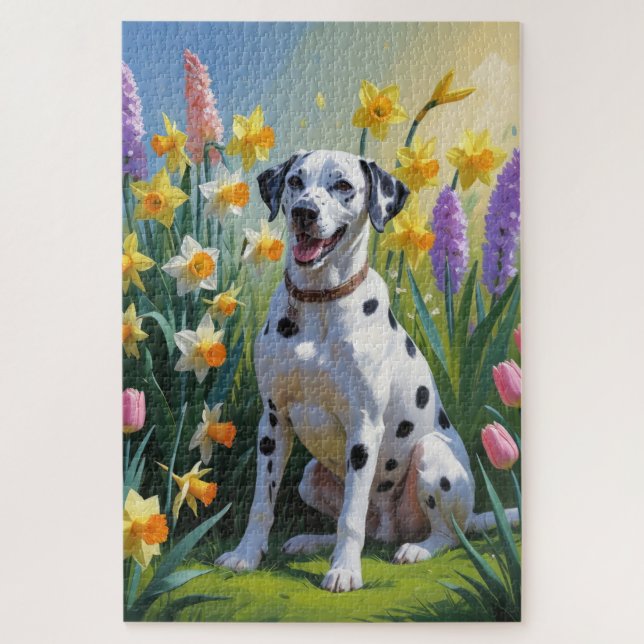 Quebra-cabeça Pintura das Flores de Cão Dalmático (Vertical)