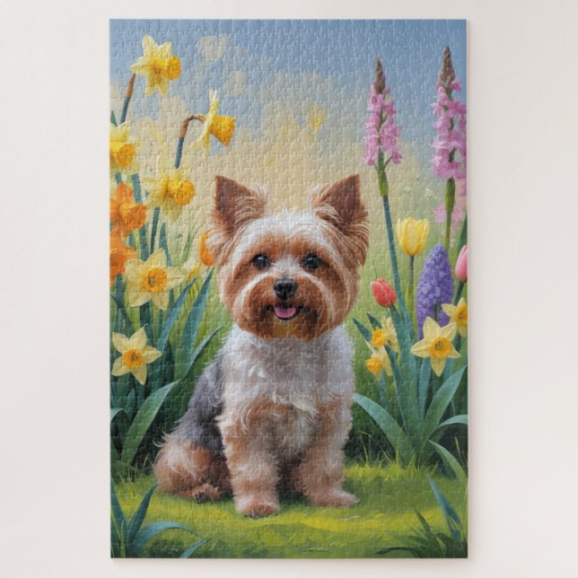 Quebra-cabeça Pintura das flores de cãozinho Yorkipoo (Vertical)