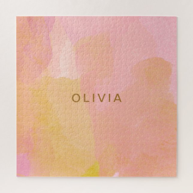 Quebra-cabeça Pintura de Abstrato de Aquarela rosa e Dourada (Vertical)