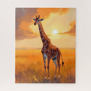 Quebra-cabeça Pintura de Animais Girafa Safari Pôr do Sol