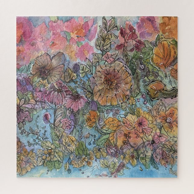 Quebra-cabeça Pintura de Aquarela de Jardim Flor Boho (Vertical)