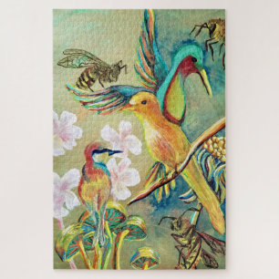 Quebra-cabeça pintura de aves e abelhas