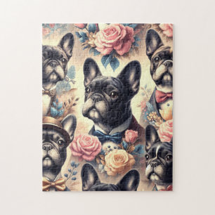 Quebra-cabeça Pintura de Buldogue Francês Cute Vintage