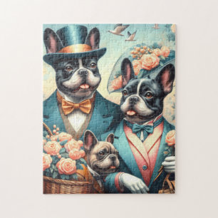Quebra-cabeça Pintura de Buldogue Francês, Funny Vintage