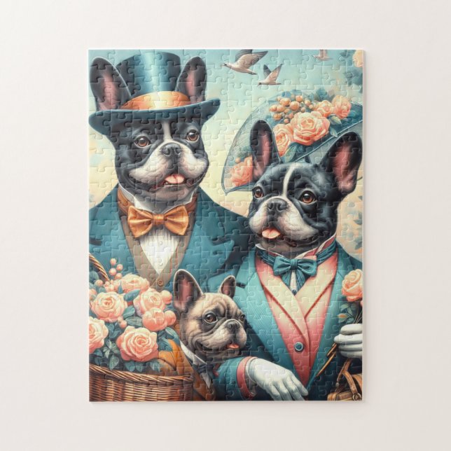 Quebra-cabeça Pintura de Buldogue Francês, Funny Vintage (Vertical)