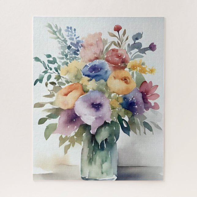 Quebra-cabeça Pintura de Buquê Floral em Aquarela (Vertical)