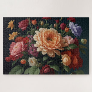 Quebra-cabeça Pintura de Buquê Floral em Fundo Escuro