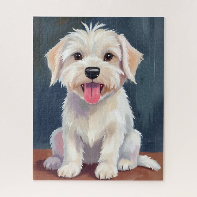 Quebra-cabeça Pintura de Cachorro Branco de Filhote Maltês (Vertical)