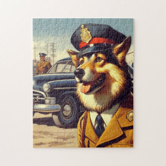Quebra-cabeça Pintura de Cachorro da Polícia de Retro (Vertical)