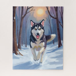 Quebra-cabeça Pintura de Cachorro Husky Siberiano Arte de Invern