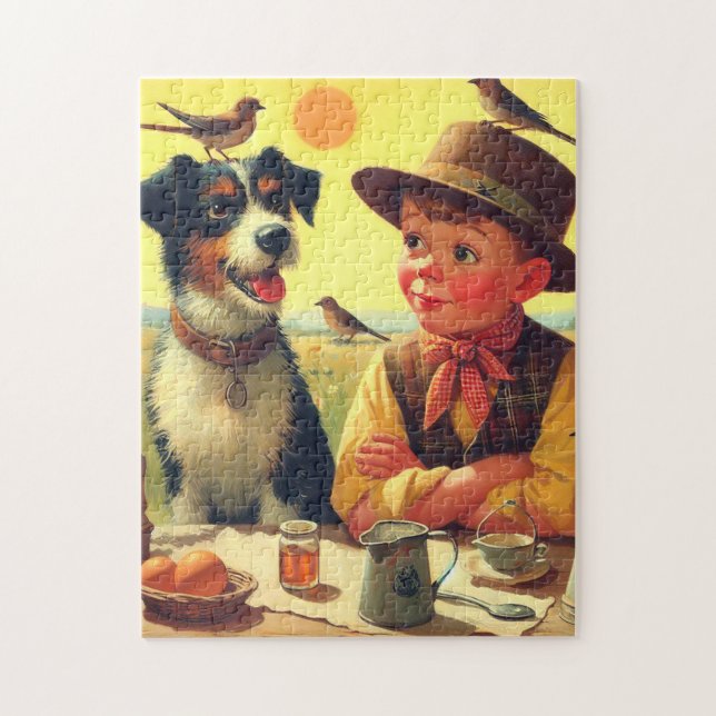 Quebra-cabeça Pintura de Cães e Crianças Retro Cujo Cão e Crianç (Vertical)
