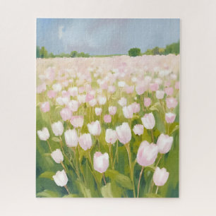 Quebra-cabeça Pintura de Campo de Flores de Tulipas Brancas