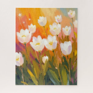 Quebra-cabeça Pintura de Campo de Flores de Tulipas Brancas em A