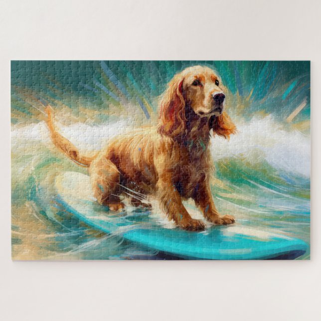 Quebra-cabeça Pintura de Cocker Spaniel Surfando na Praia (Horizontal)