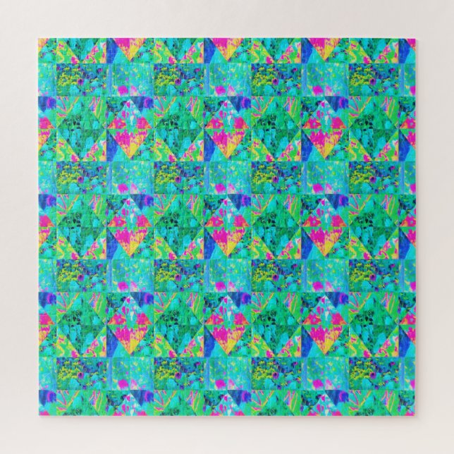 Quebra-cabeça Pintura de Colcha de Jardim com Hortênsia e Azuis (Vertical)