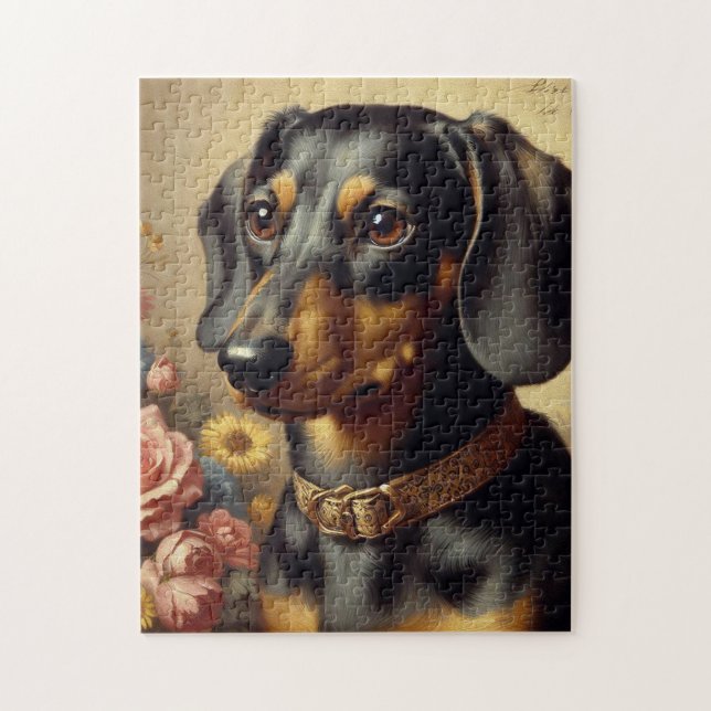 Quebra-cabeça Pintura de Dachshund em Cute Vintage (Vertical)