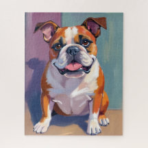 Pintura de estimação de Bulldog, cachorro de aquar
