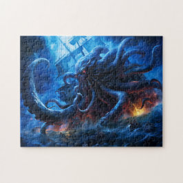 Quebra-cabeça Pintura de Fantasia Kraken Atacando Navio no Mar