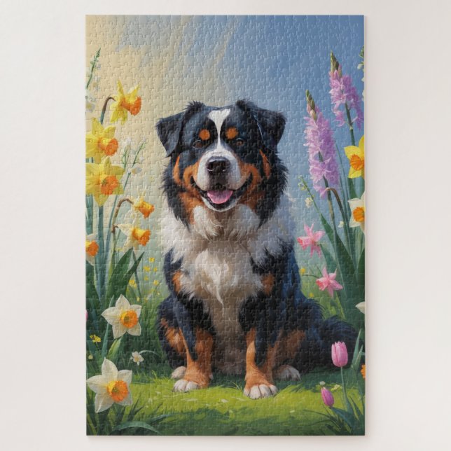 Quebra-cabeça Pintura de Flores da Primavera de Montanha Bernesa (Vertical)