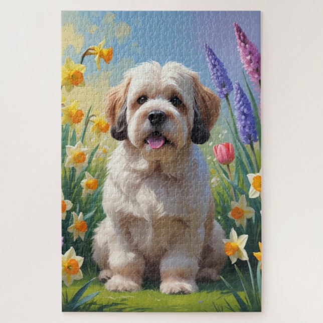 Quebra-cabeça Pintura de Flores de Cachorro Lhasa Apso (Vertical)