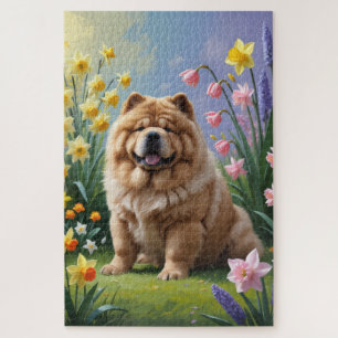 Quebra-cabeça Pintura de Flores de Mola de Cão-Vaca