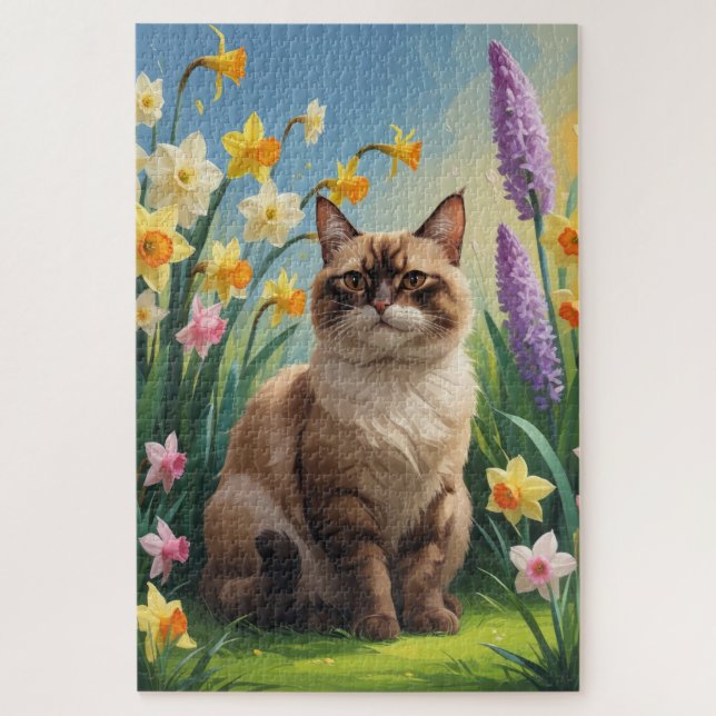 Quebra-cabeça Pintura de Flores de Primavera de Gato Abissínio (Vertical)