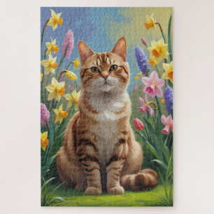 Quebra-cabeça Pintura de Flores de Primavera de Gato Bengal