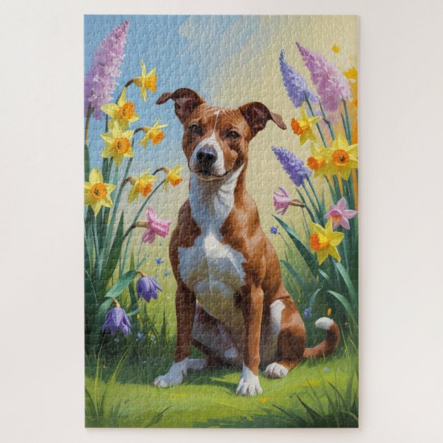 Quebra-cabeça Pintura de Flores de Primavera do Cão Basenji  (Vertical)