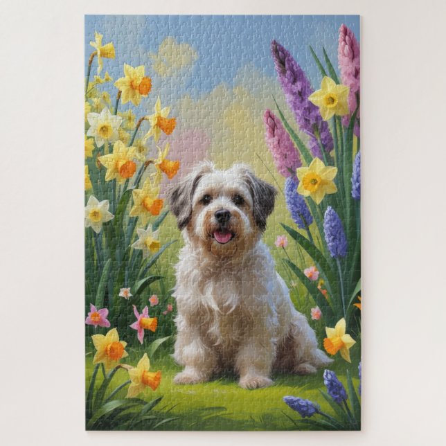 Quebra-cabeça Pintura de Flores de Primavera do Cão Havanês  (Vertical)