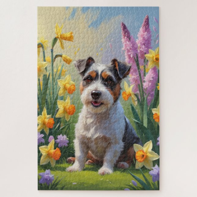 Quebra-cabeça Pintura de Flores de Primavera do Cão Terrier Aust (Vertical)